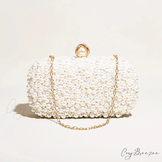Pearl Crystal Beaded Evening Clutch Beige wristlet-250126