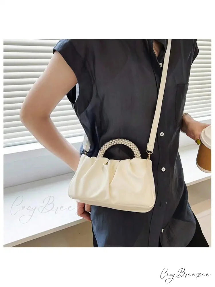 Pearl Decoration Square Clutch WHITE wristlet-250126