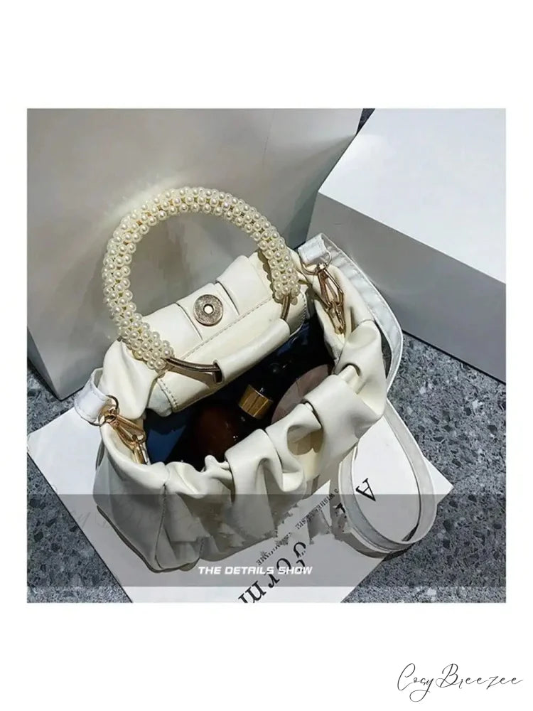 Pearl Decoration Square Clutch WHITE wristlet-250126