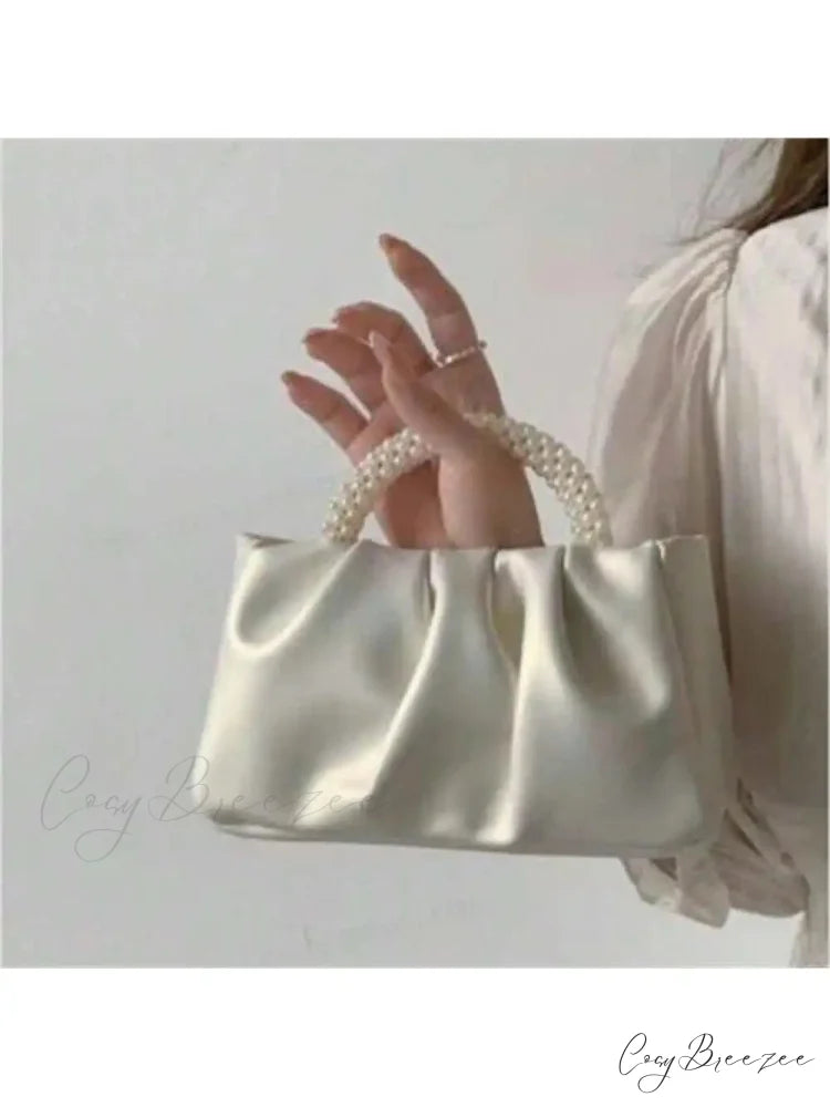 Pearl Decoration Square Clutch WHITE wristlet-250126