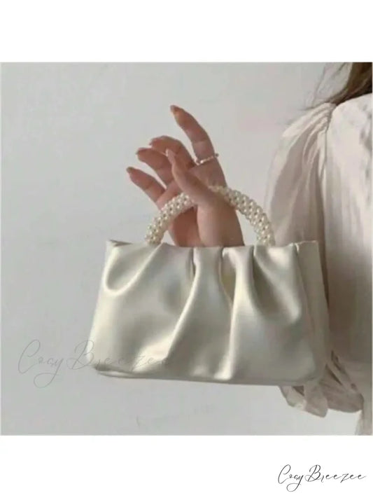 Pearl Decoration Square Clutch WHITE wristlet-250126