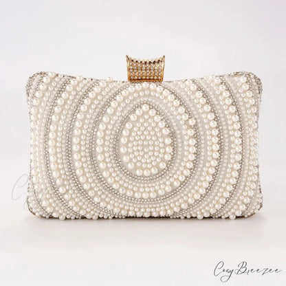 Pearl Diamond Wedding Evening Clutch White Drip wristlet-250126