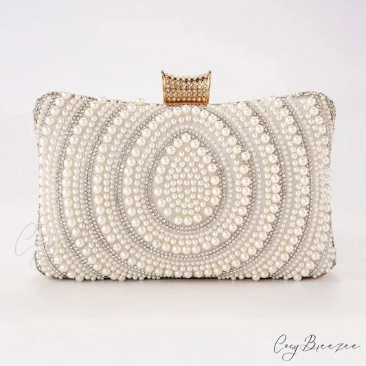 Pearl Diamond Wedding Evening Clutch White Drip wristlet-250126