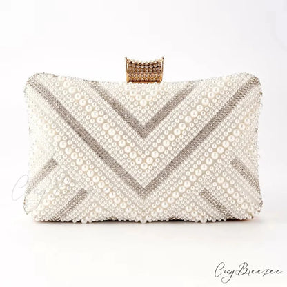 Pearl Diamond Wedding Evening Clutch White Diamond wristlet-250126