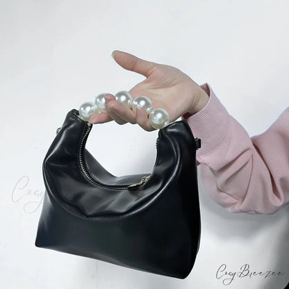 Pearl Handle Fashion Clutch Black clutchbag-250126