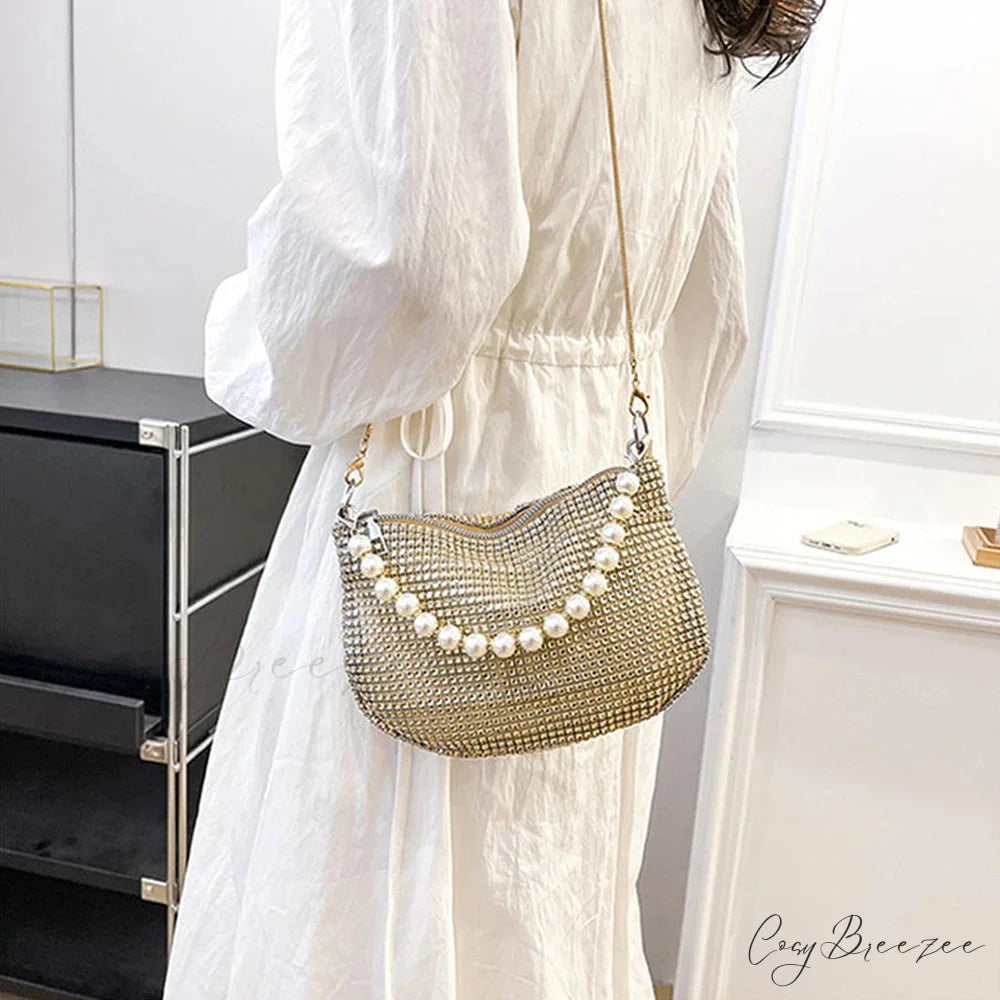 Pearl Rhinestone Delicate Shoulder Party Handbag Gold handbag-250126