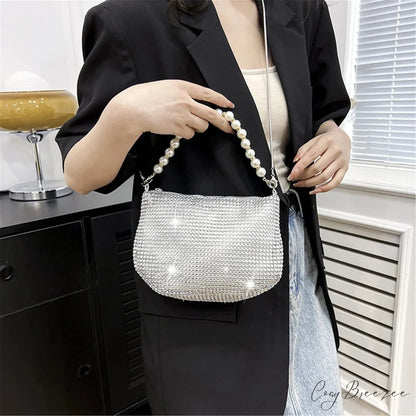 Pearl Rhinestone Delicate Shoulder Party Handbag Silver handbag-250126