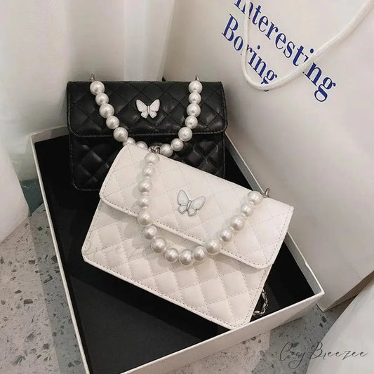 Pearl Shoulder Handbag PU Leather All-Match Tote handbag-250126