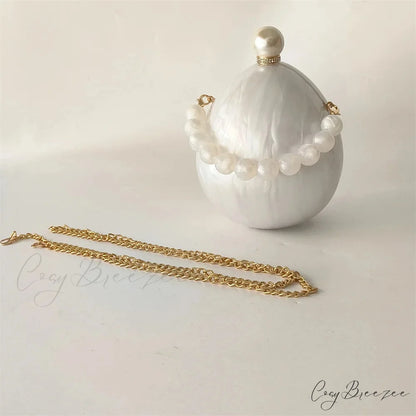 Pearl White Egg Acrylic Box Oval Bridal Messenger Clutch Bag as picture show2 clutchbag-250126
