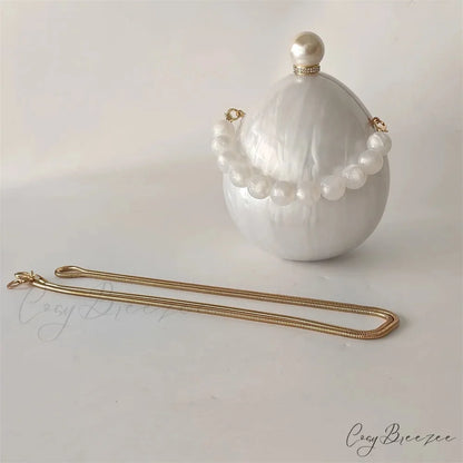 Pearl White Egg Acrylic Box Oval Bridal Messenger Clutch Bag as picture show3 clutchbag-250126