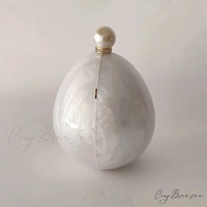 Pearl White Egg Acrylic Box Oval Bridal Messenger Clutch Bag clutchbag-250126