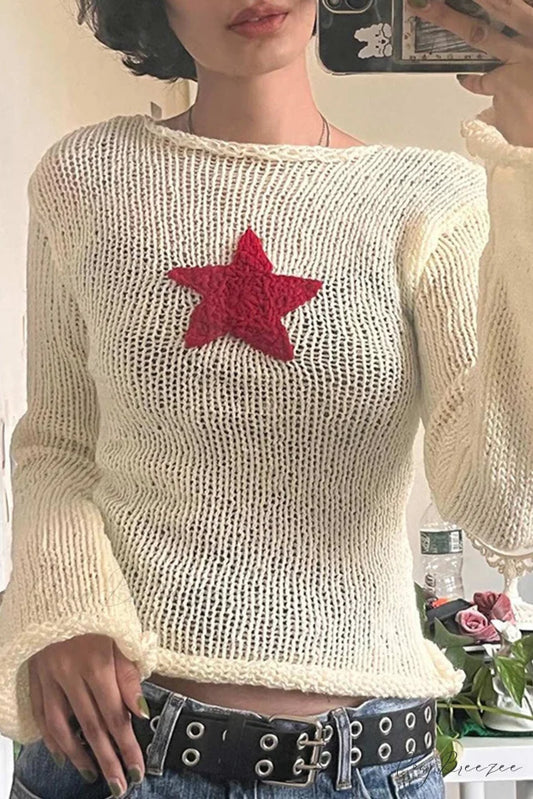Pentagram Jacquard Crimping Jumper Beige / S