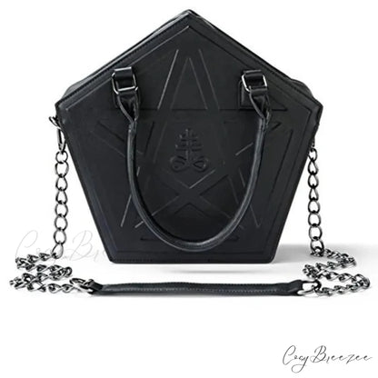 Pentagram Punk Darkness Gothic Star Black Soft Leather Chain Women Handbag Black / (30cm