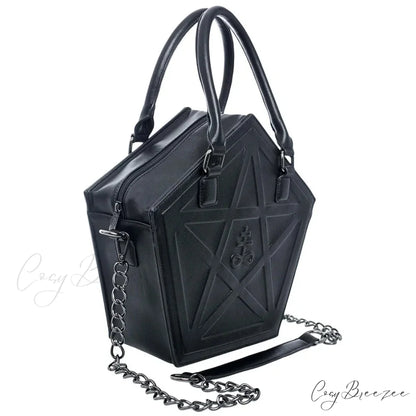 Pentagram Punk Darkness Gothic Star Black Soft Leather Chain Women Handbag Black / (30cm