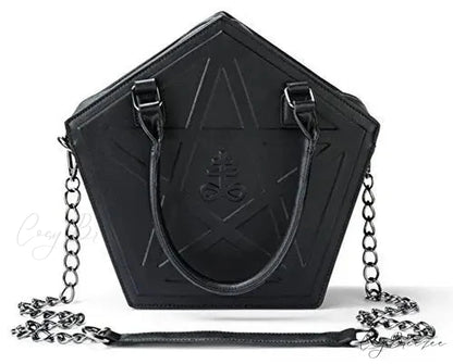 Pentagram Punk Darkness Gothic Star Black Soft Leather Chain Women Handbag Black / (30cm
