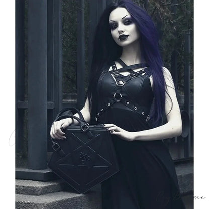 Pentagram Punk Darkness Gothic Star Black Soft Leather Chain Women Handbag Black / (30cm