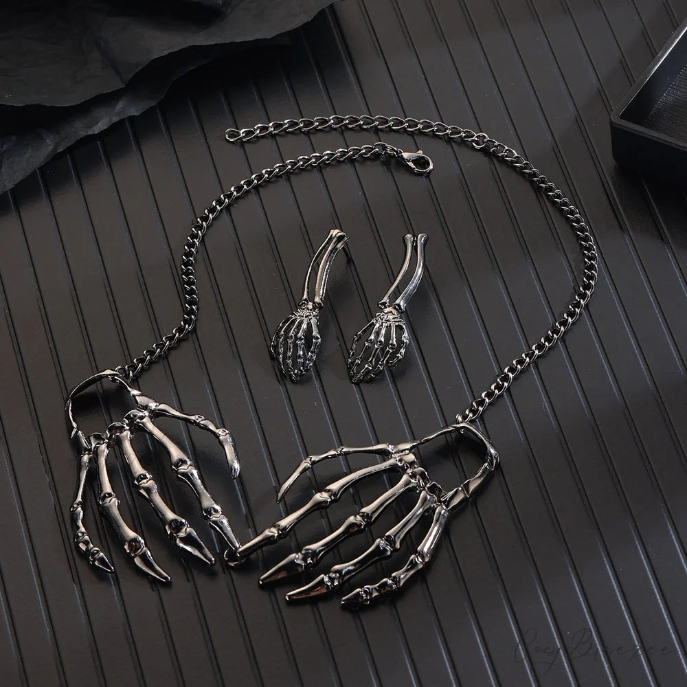Personality Gothic Punk Skull Pendant Hip-hop Halloween Alloy Necklace BLACK