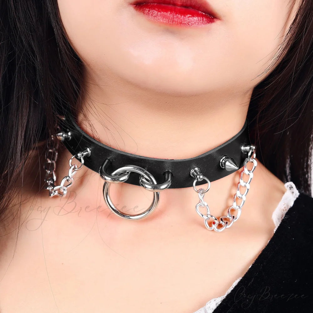 Personality O-ring Rivet Chain PU Necklace