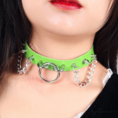 Personality O-ring Rivet Chain PU Necklace GREEN