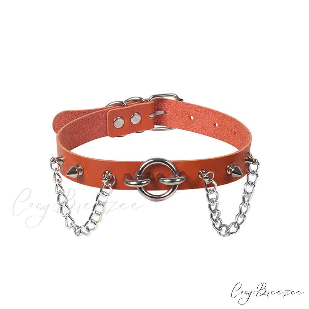 Personality O-ring Rivet Chain PU Necklace ORANGE