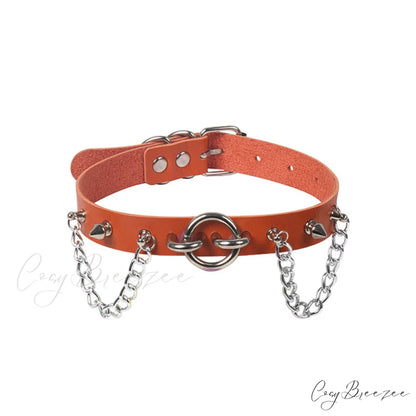 Personality O-ring Rivet Chain PU Necklace ORANGE