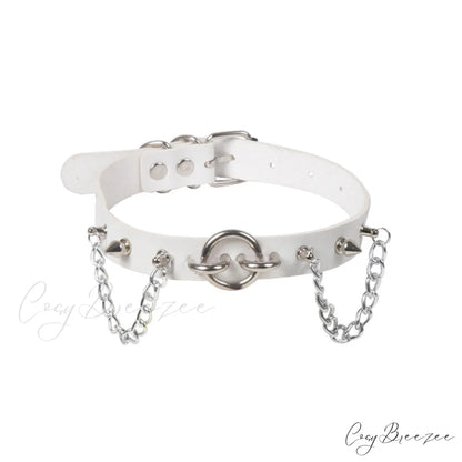 Personality O-ring Rivet Chain PU Necklace WHITE