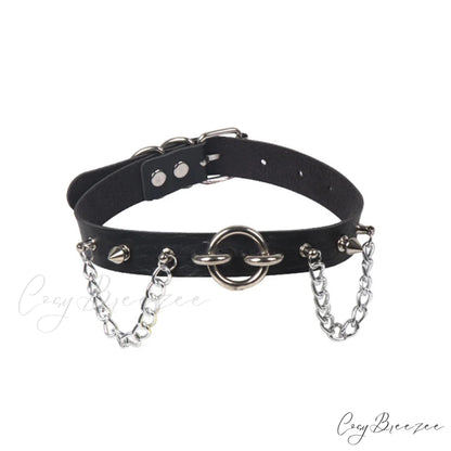 Personality O-ring Rivet Chain Punk Leather Gothic Necklace BLACK