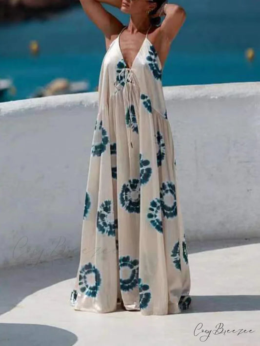 Personalized Casual Stylish Printed Strappy Dress White / S