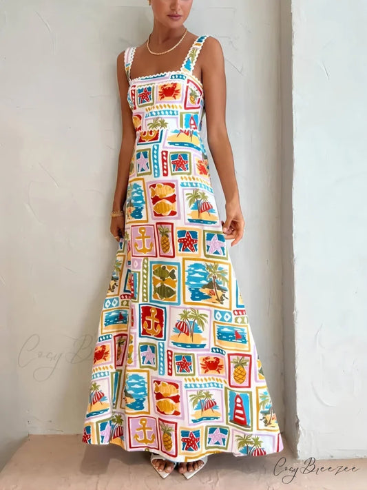 Personalized Graffiti Strap Charming Sexy Lace Midi Dress Multi-Color / S