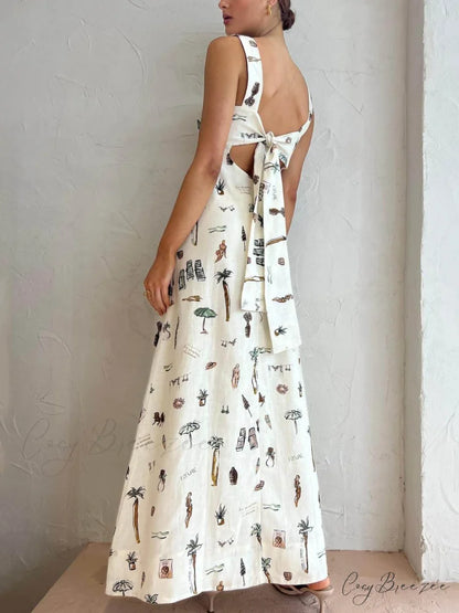 Personalized Graffiti Suspender Charming Sexy Backless Maxi Dress