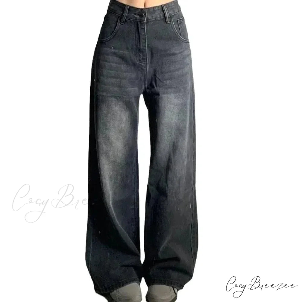 Petite High-Waisted Draped Straight-Leg Women’s Loose-Fit Slimming Pants Vintage Versatile Style For All Seasons Jeans