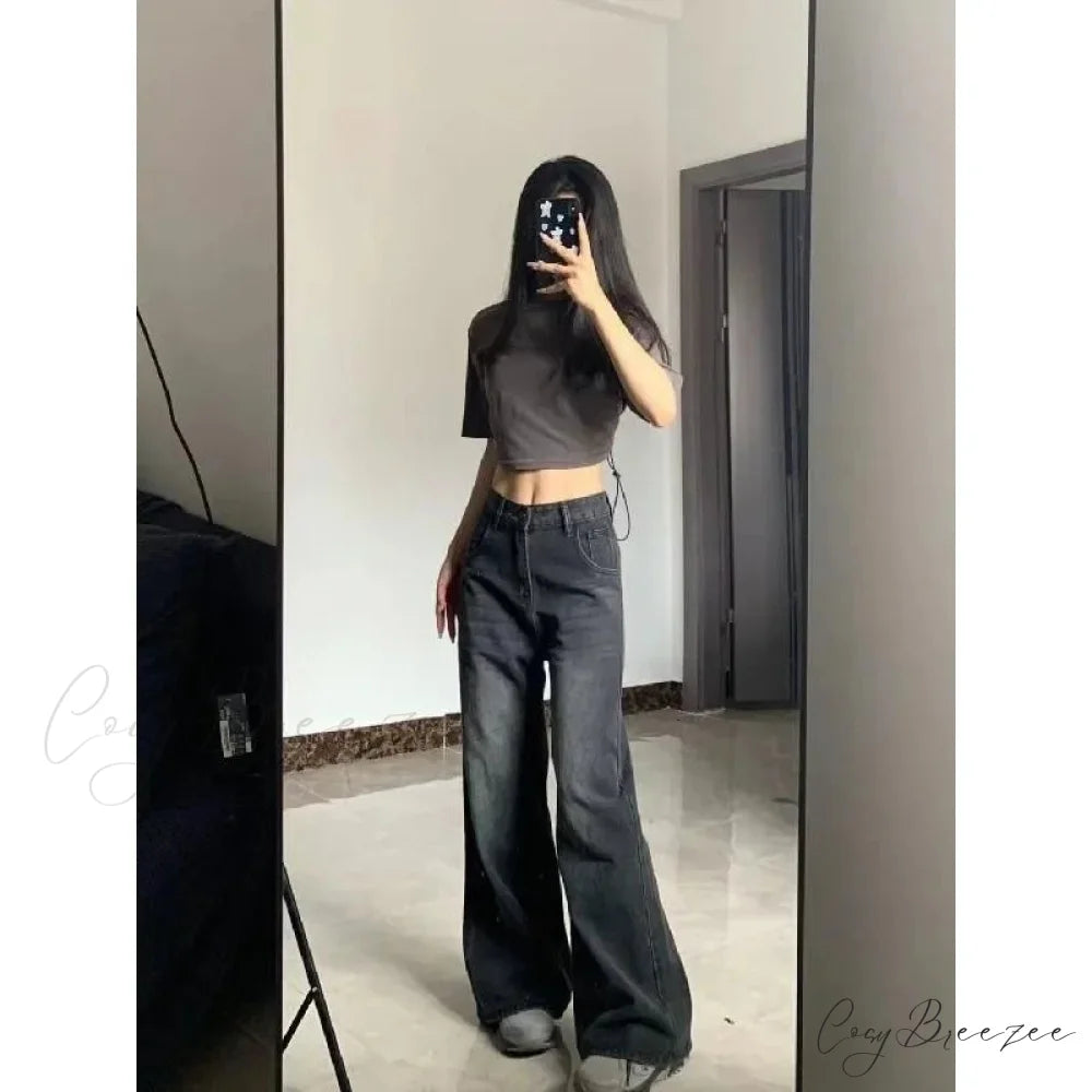 Petite High-Waisted Draped Straight-Leg Women’s Loose-Fit Slimming Pants Vintage Versatile Style For All Seasons Jeans