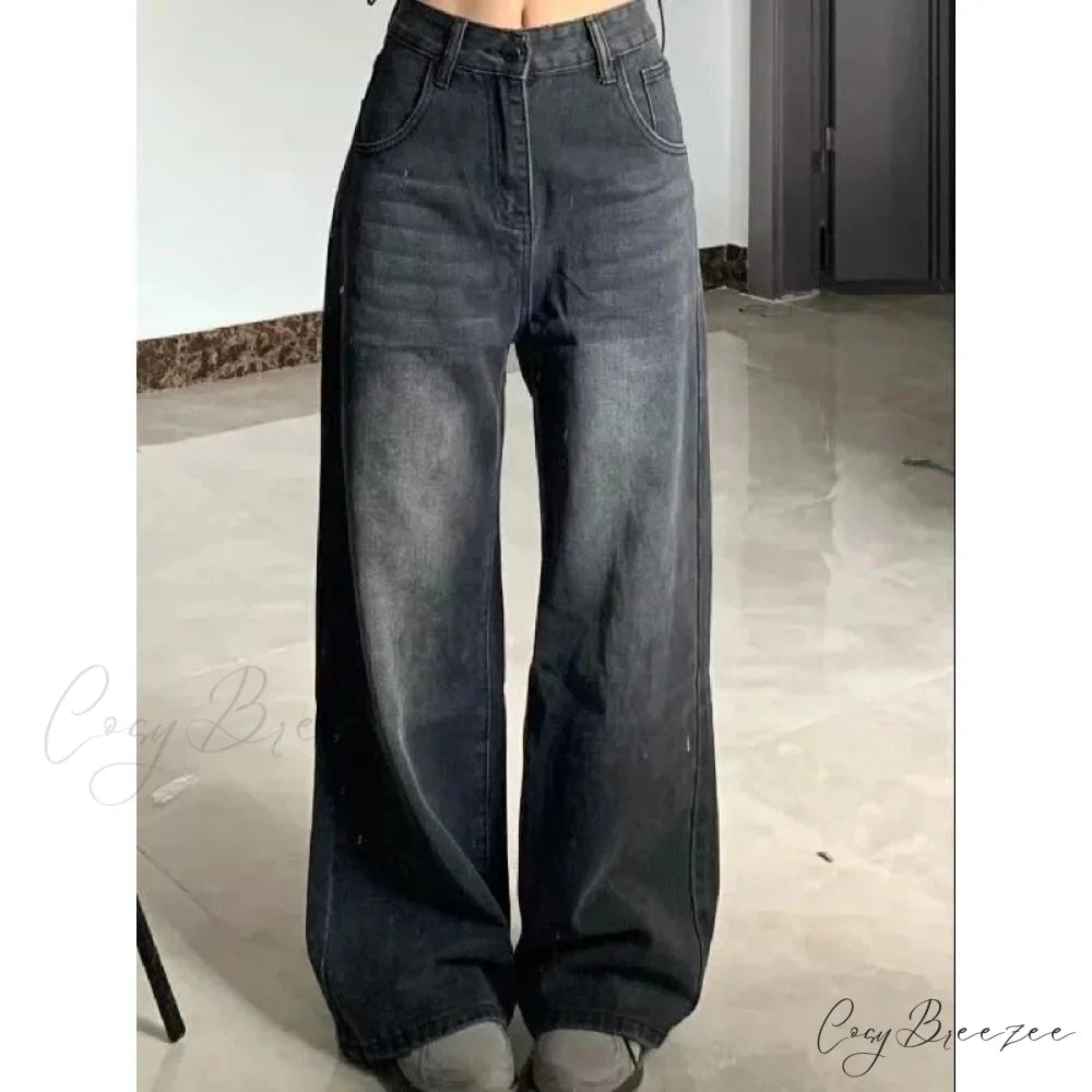 Petite High-Waisted Draped Straight-Leg Women’s Loose-Fit Slimming Pants Vintage Versatile Style For All Seasons Jeans
