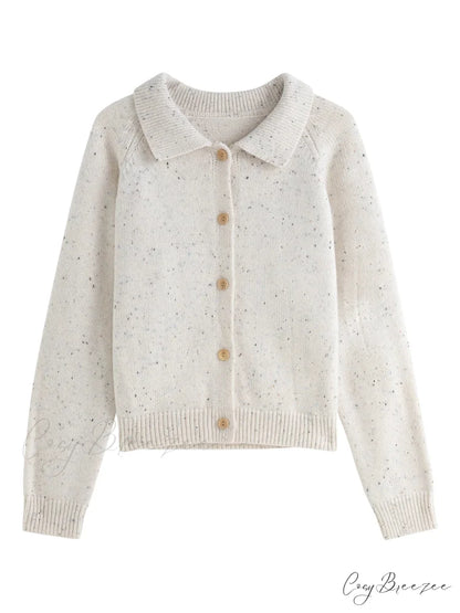 Petite Retro Lapel Knit Cardigan for Early Autumn Red Christmas Sweater Ivory / XS