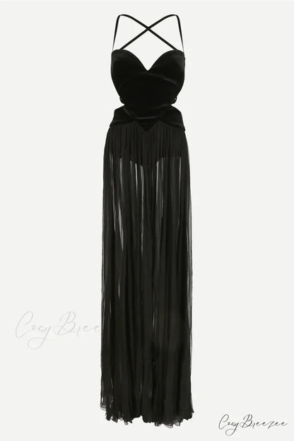 Philomena Sheer Black Trendy Backless Maxi Dress