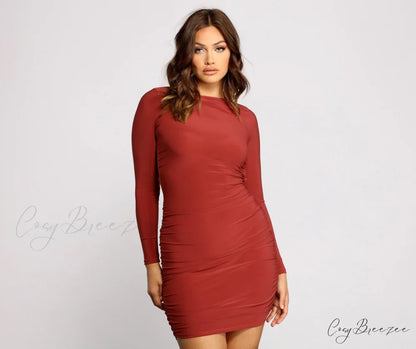 Picture Perfect Open Charming Back Ruched Mini Dress