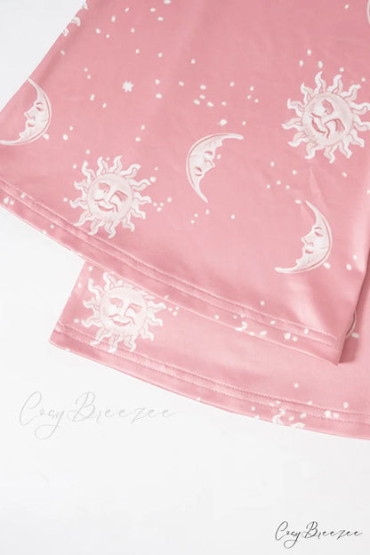 Pink Abstract Print Flares Pants