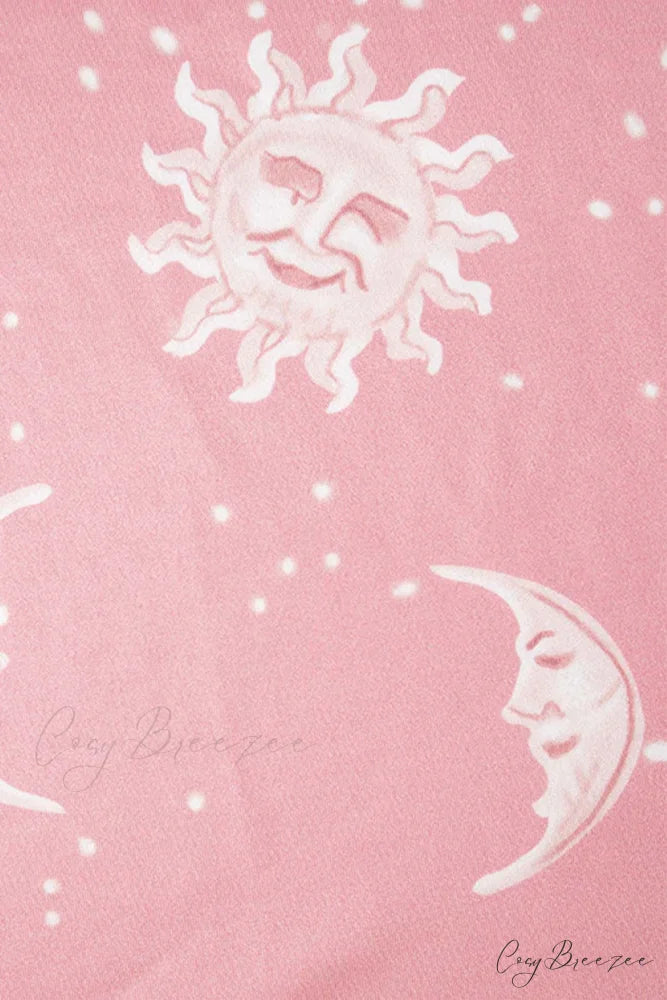 Pink Abstract Print Flares Pants