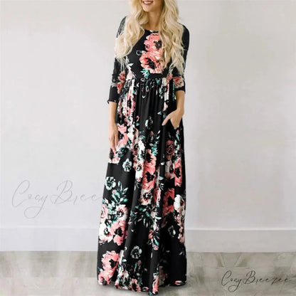 Pink Boho Floral Maxi Dress Black1 / S oldfloraldress-250126