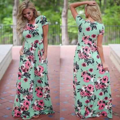 Pink Boho Floral Maxi Dress Green2 / S oldfloraldress-250126