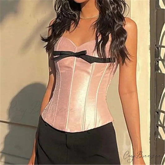 Pink Bow Sheath Crop Top Pink / S croptop-250223