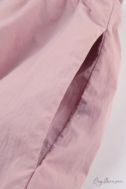 Pink Drawstring Zipper Cargo Pants