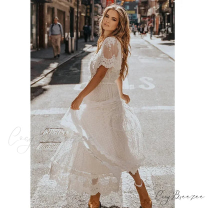 Pink Floral Square Collar Short Sleeve Boho Dress bohodress-250126