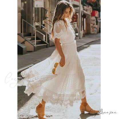 Pink Floral Square Collar Short Sleeve Boho Dress bohodress-250126