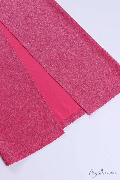 Pink Glitter Tie-back Dress with Slit
