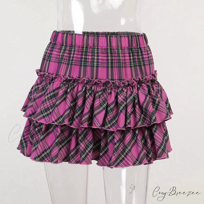 Pink Japanese College Youth Girl Plaid High Waist Slim Skirt PINK / S