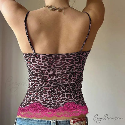 Pink Leopard Print Charming Sheer Cami Top
