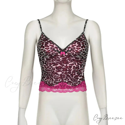 Pink Leopard Print Charming Sheer Cami Top