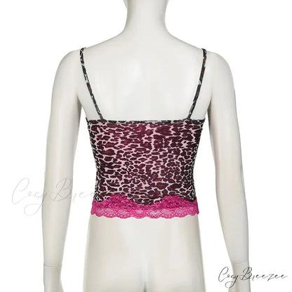 Pink Leopard Print Charming Sheer Cami Top