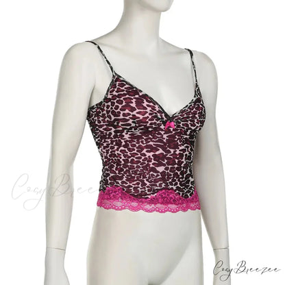Pink Leopard Print Charming Sheer Cami Top